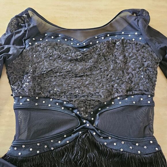 Weissman catalog NWOT child large black mesh sequin fringe costume jazz tap solo - Picture 2 of 9